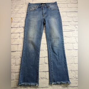 Risen Los Angeles Worn Delight Mid Rise Straight Fit Jeans w/ Frayed Hem. 9/29.
